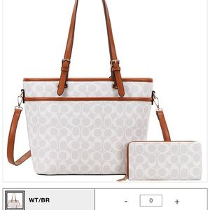 Elegant White and Brown Tote Bag with Wallet